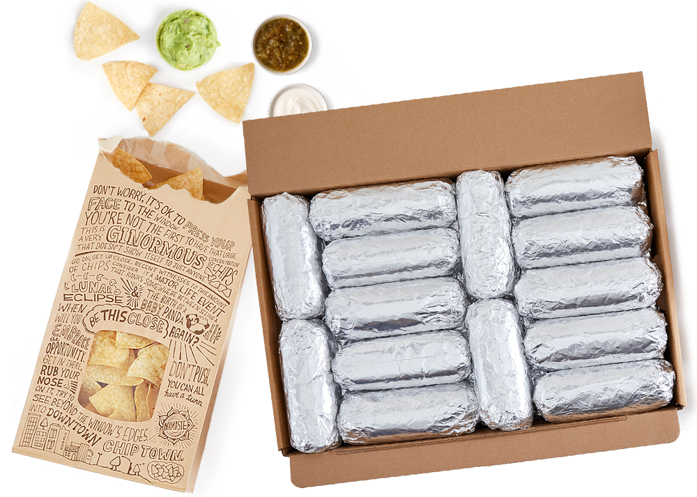 Chipotle Burritos by the Box catering display